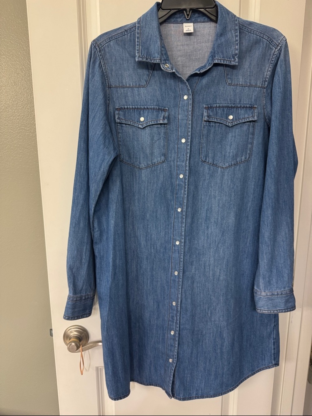 Old Navy Medium Blue Denim Shirt Dress - Long Sleeve - Picture 2 of 5